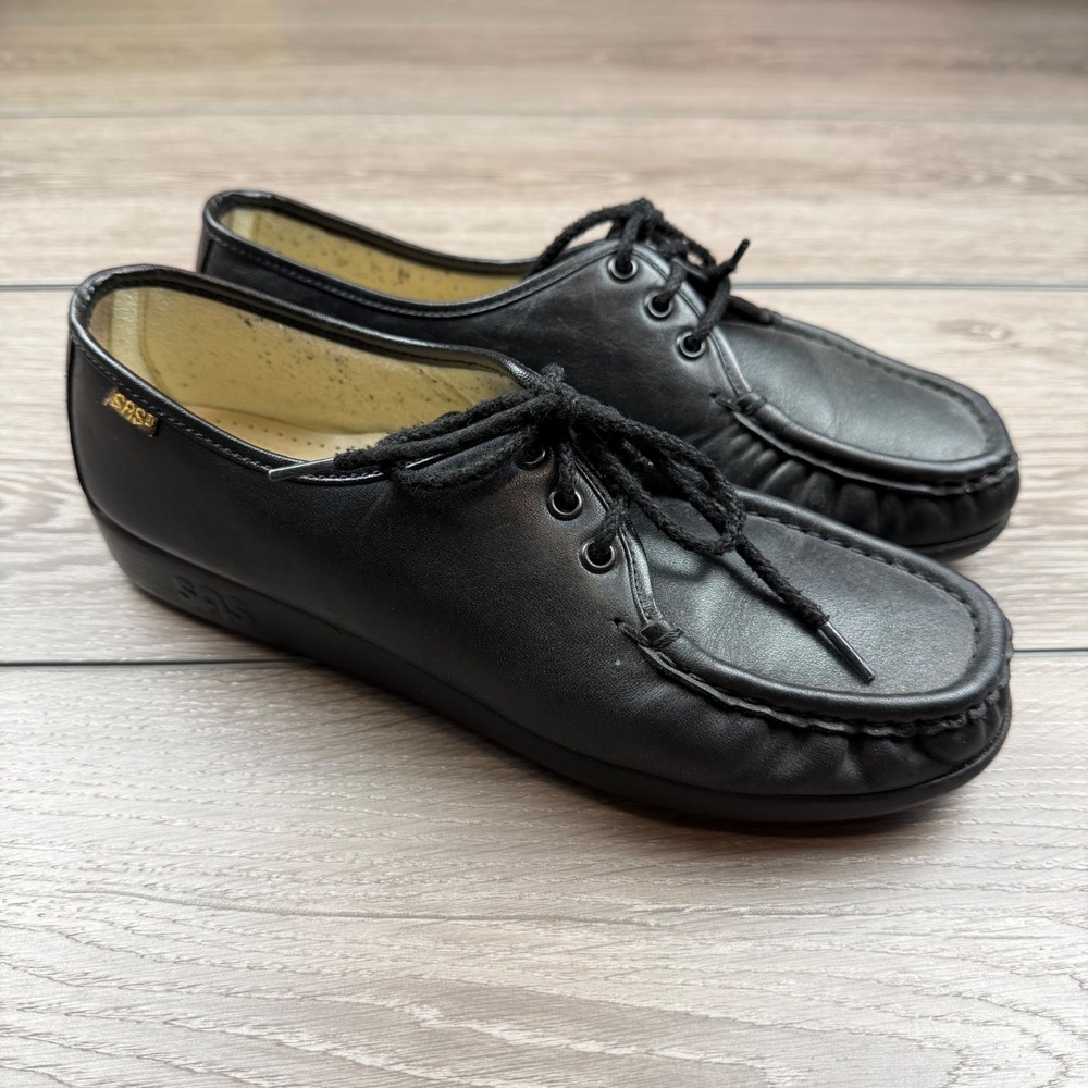 SAS‎ Womens Siesta Lace Up Moccasin Comfort Shoes Black 9.5M
